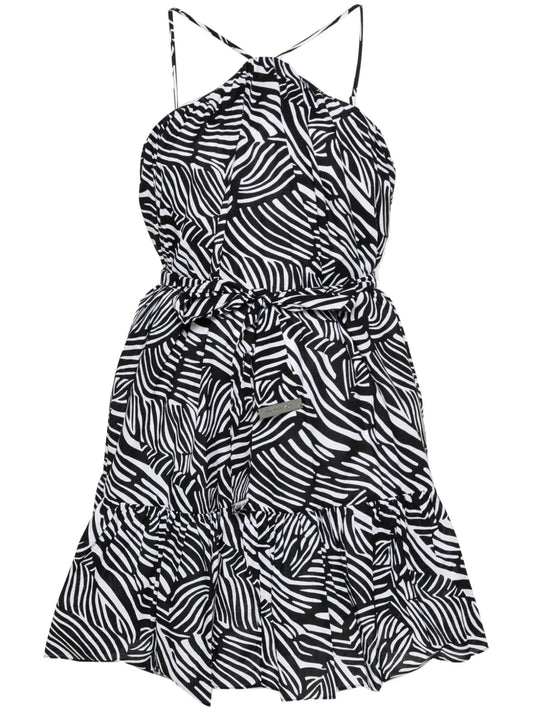Zebra-Print Belted Mini Dress