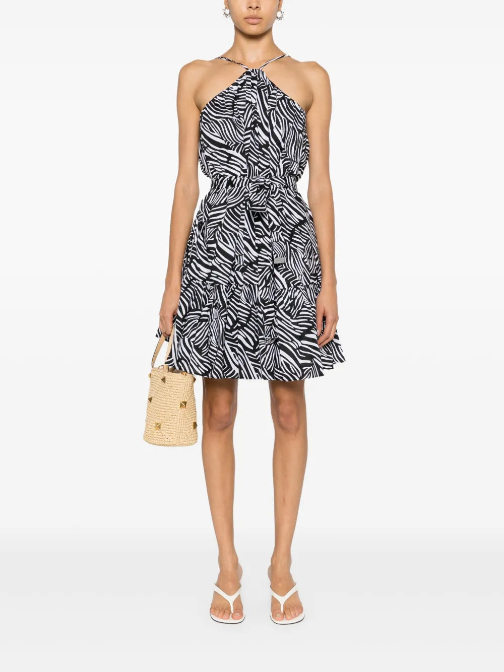 Zebra-Print Belted Mini Dress