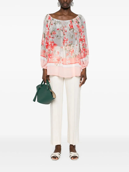 Floral-Print Crepe Blouse