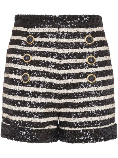Stripe-Print Rhinestone-Embellished Shorts