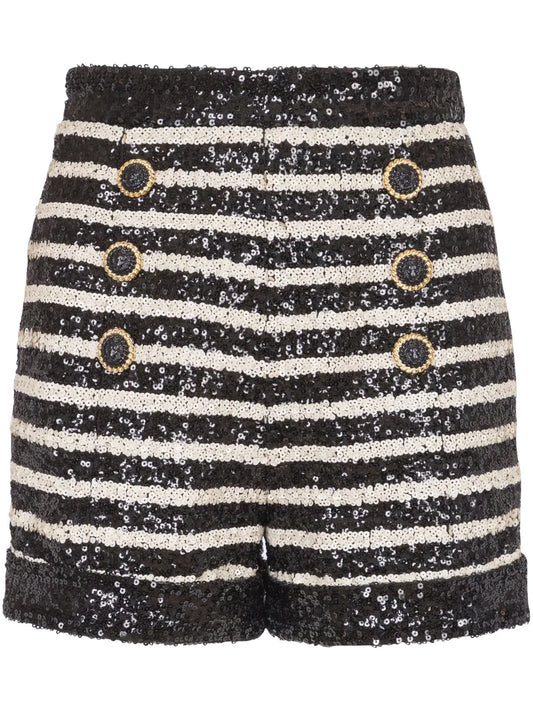 Stripe-Print Rhinestone-Embellished Shorts