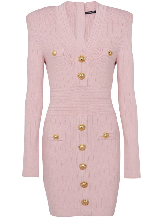 Button-Embellished Knitted Minidress