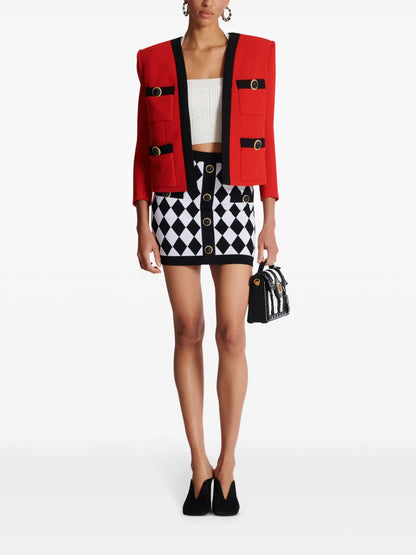 Diamond-Intarsia Knitted Miniskirt