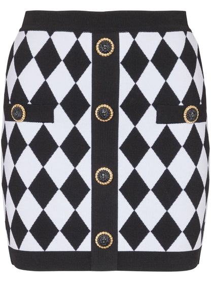 Diamond-Intarsia Knitted Miniskirt