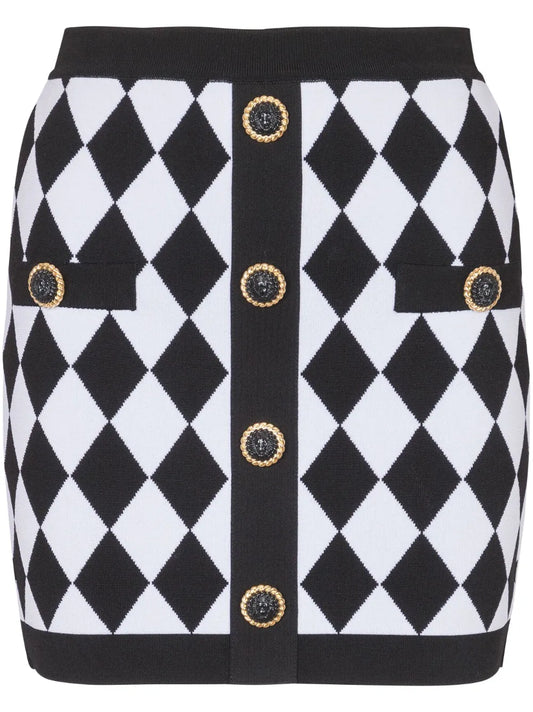 Diamond-Intarsia Knitted Miniskirt