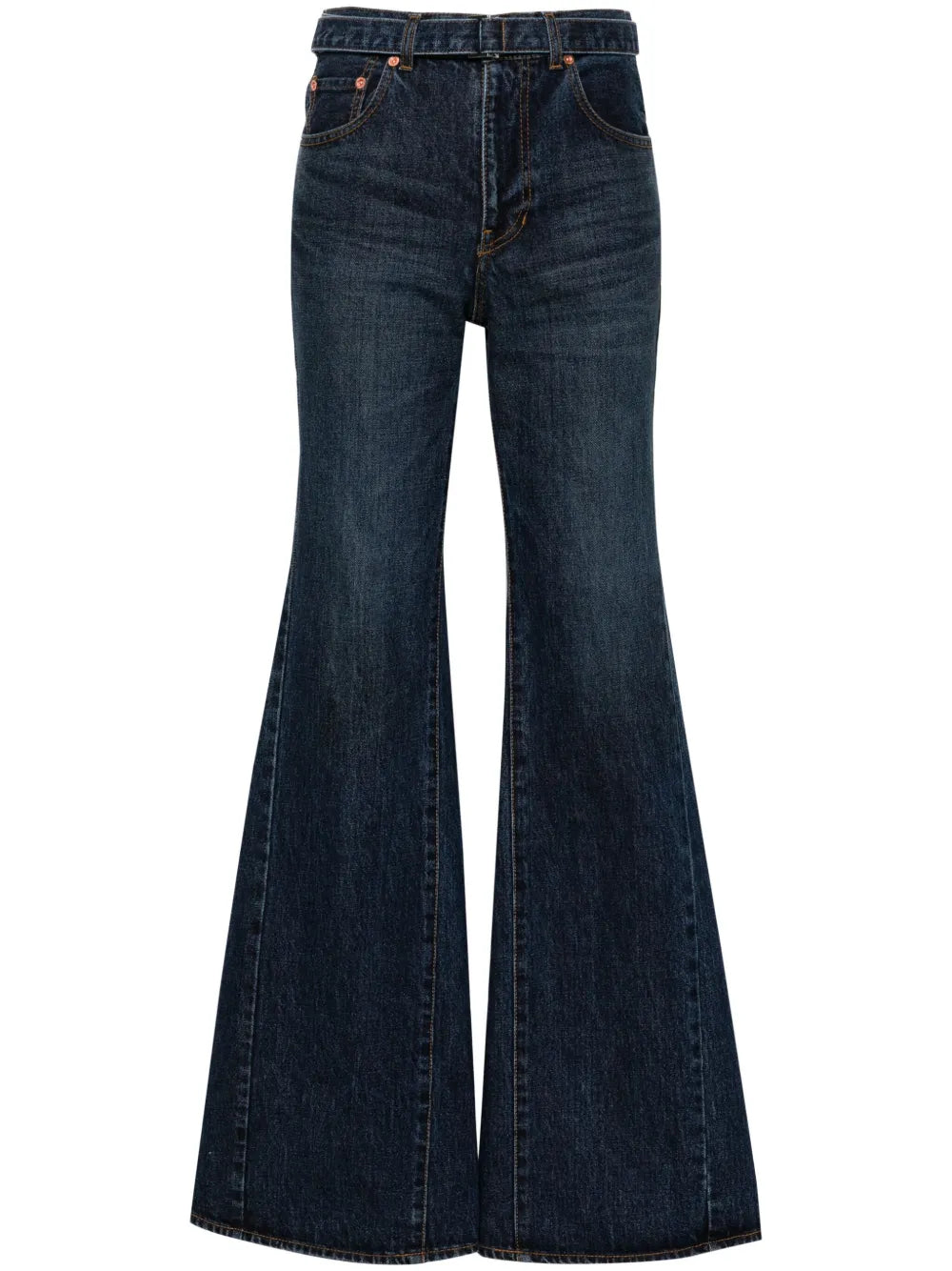 Belted Mid-Rise Flared Jeans