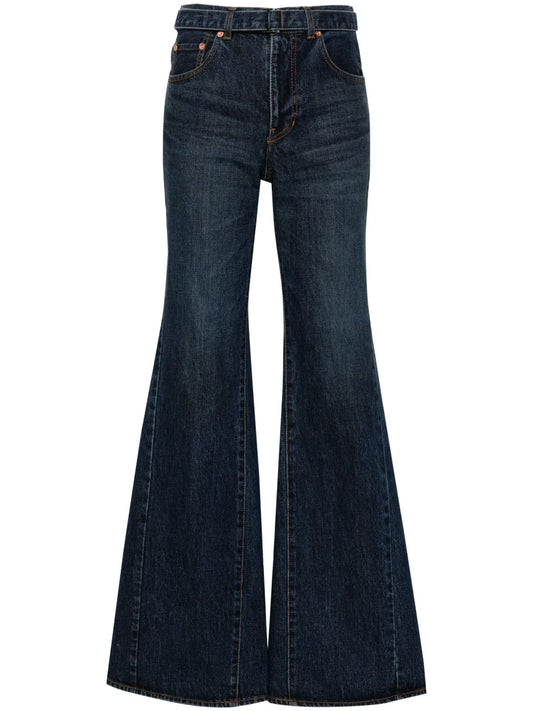 Belted Mid-Rise Flared Jeans