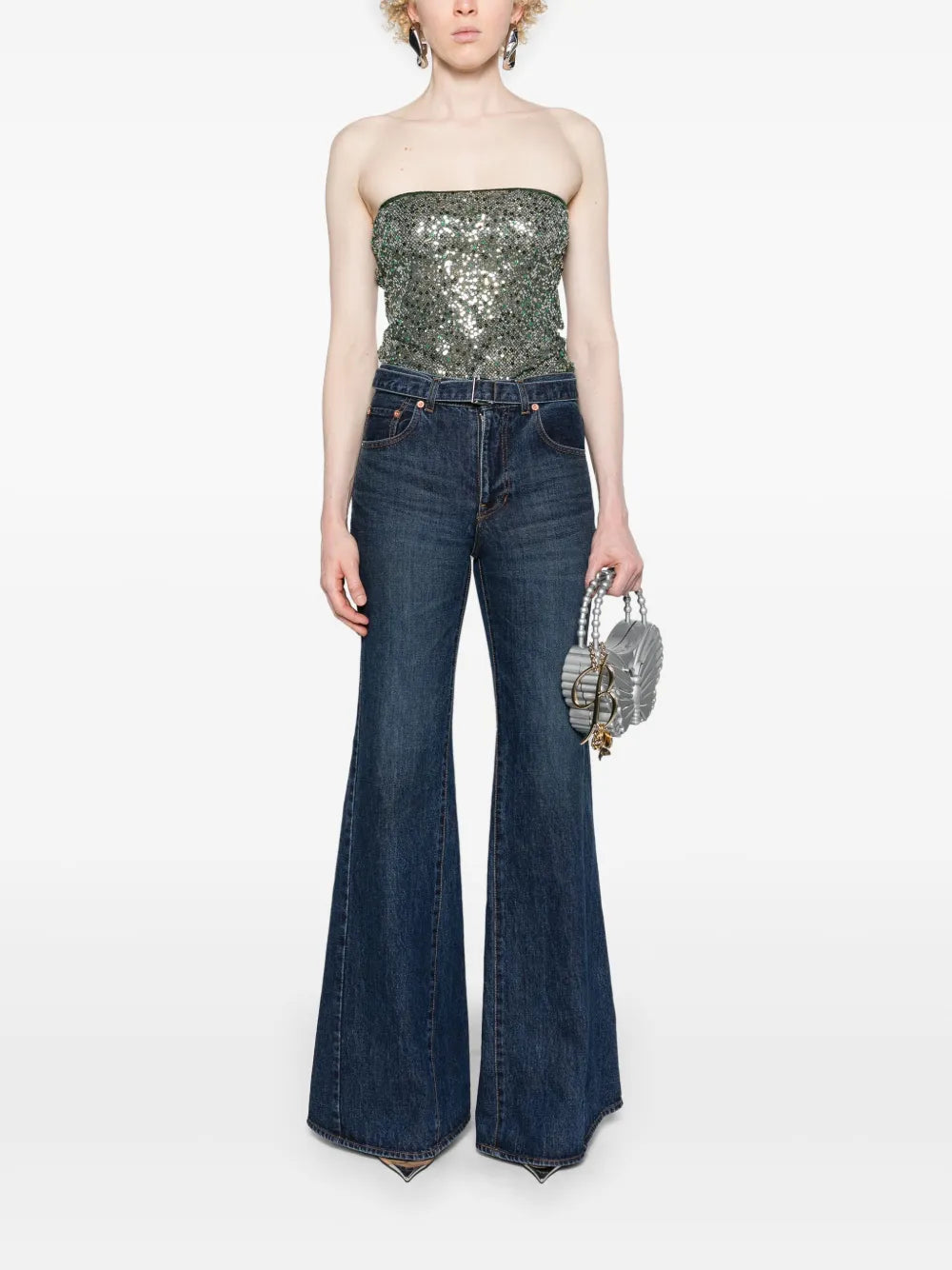 Belted Mid-Rise Flared Jeans