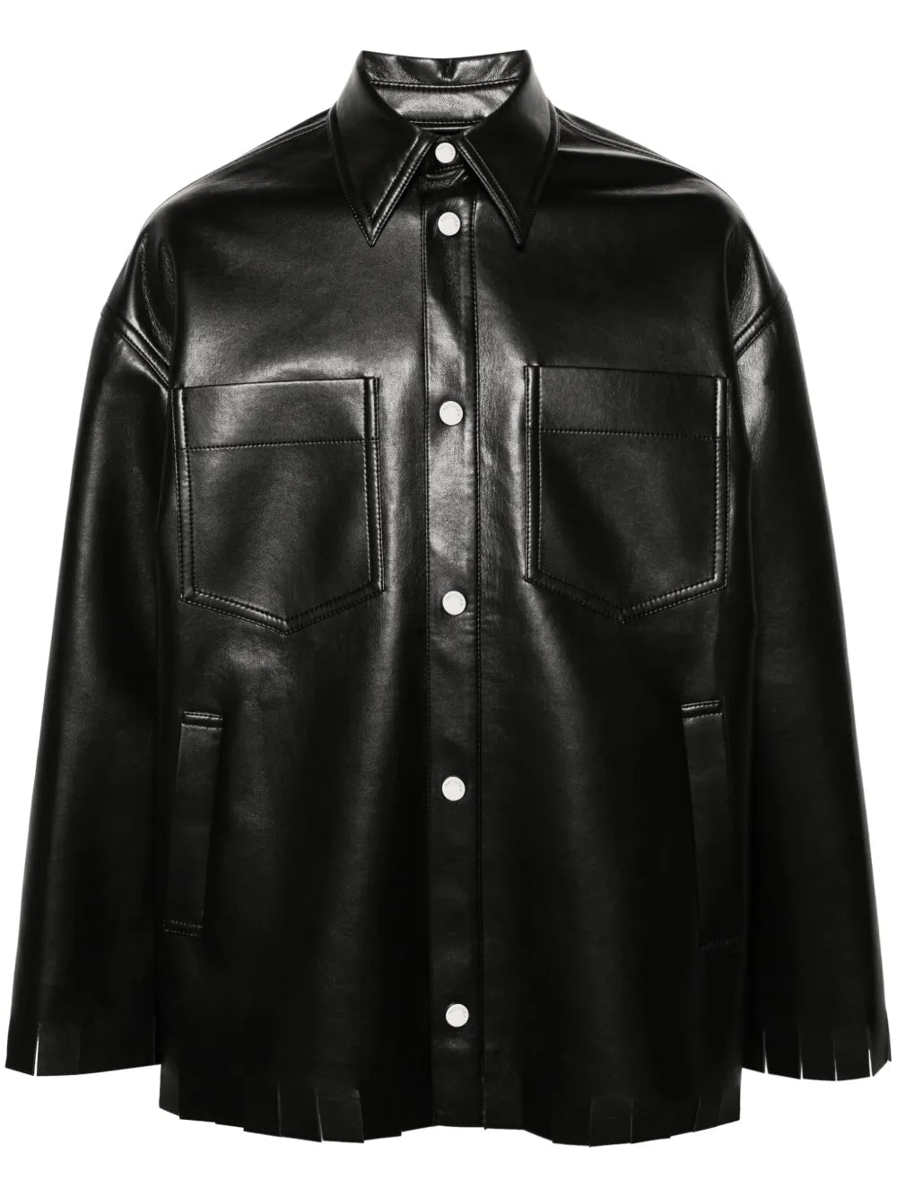 Fringed Faux-Leather Shirt Jacket