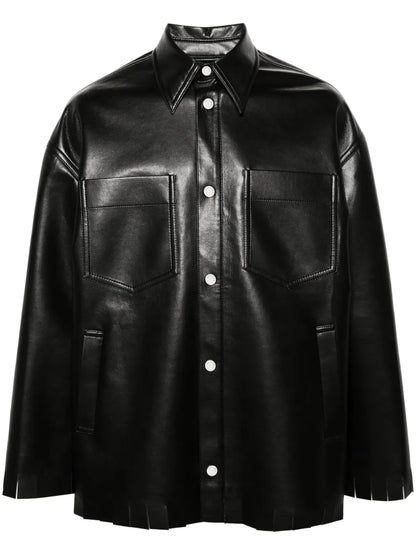 Fringed Faux-Leather Shirt Jacket