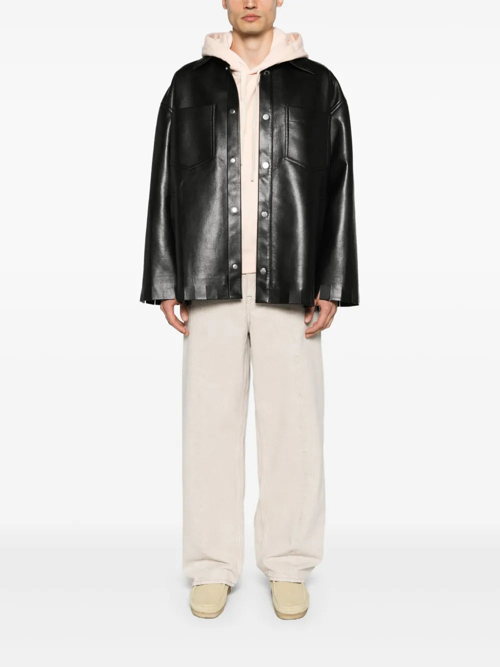 Fringed Faux-Leather Shirt Jacket