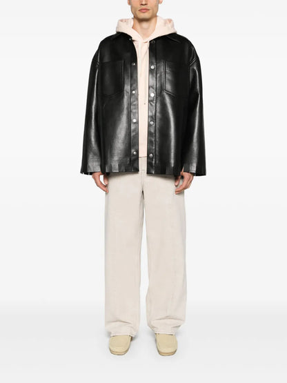 Fringed Faux-Leather Shirt Jacket