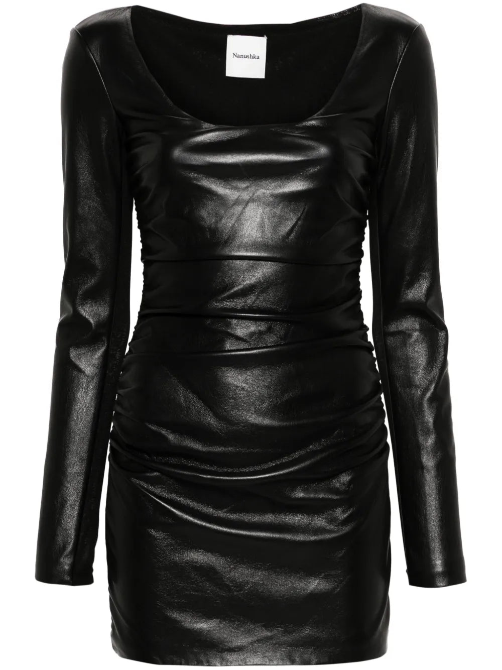 Ruched Faux-Leather Minidress