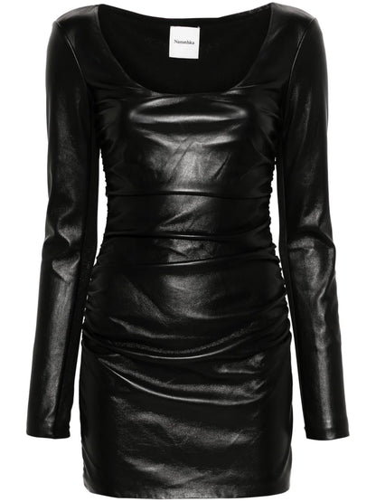 Ruched Faux-Leather Minidress