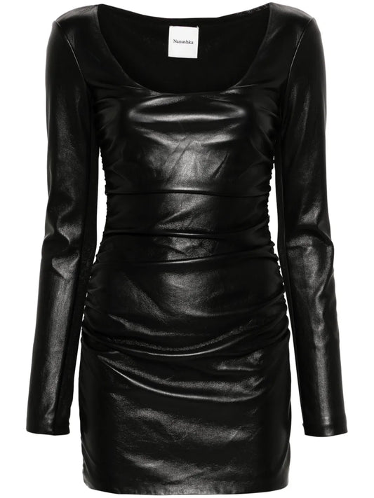 Ruched Faux-Leather Minidress