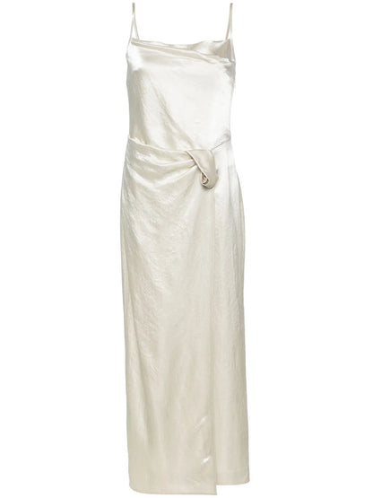 Ruched-Detailing Satin Midi Dress