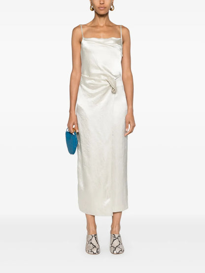 Ruched-Detailing Satin Midi Dress