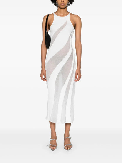 Walking Sheer-Panels Maxi Dress