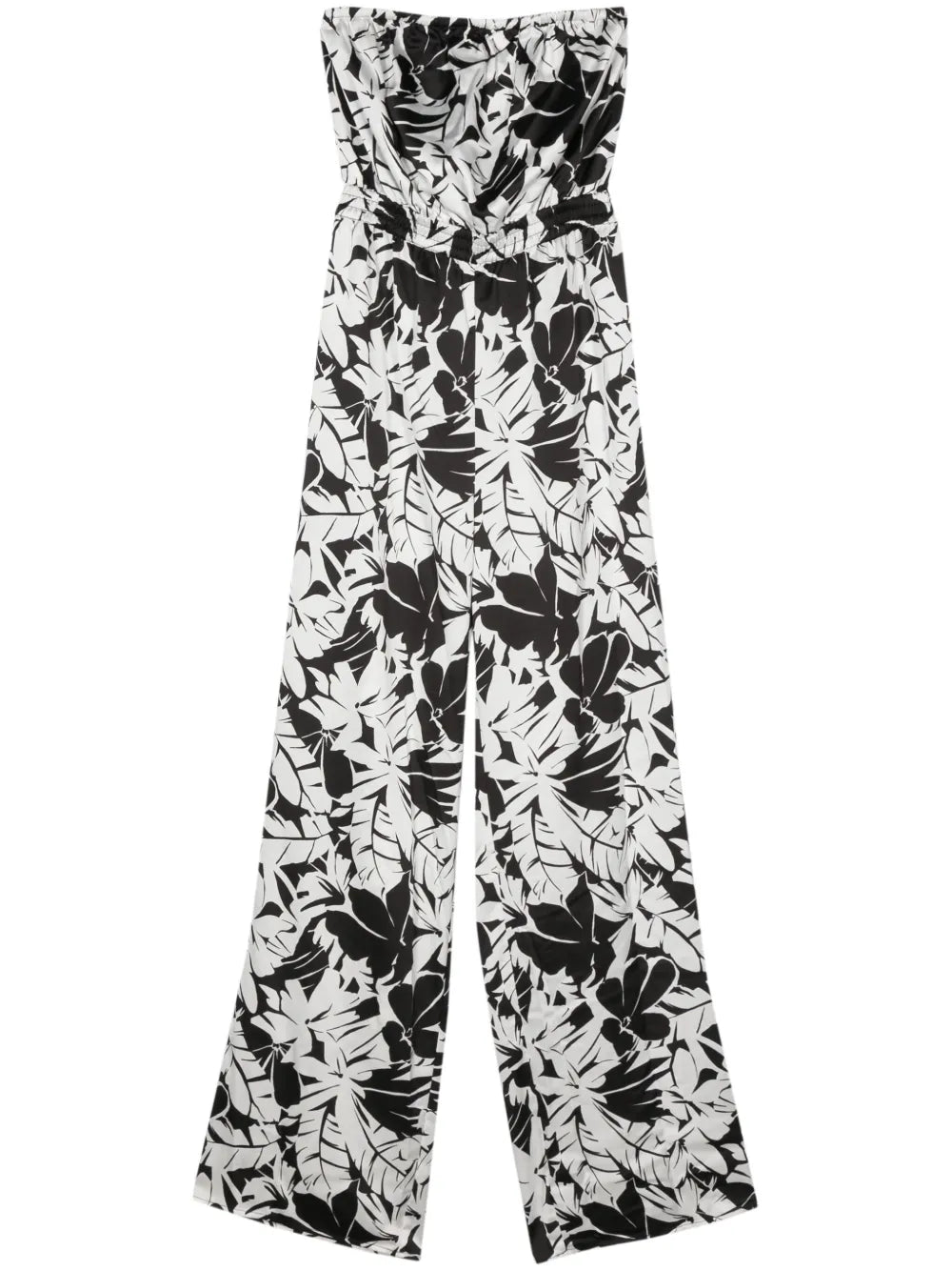 Palm Tree-Print Satin Jumpsuit