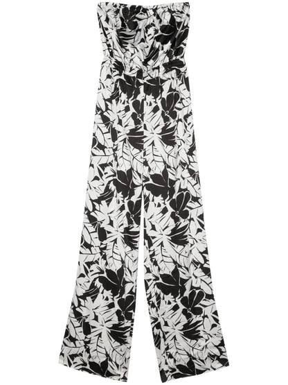 Palm Tree-Print Satin Jumpsuit