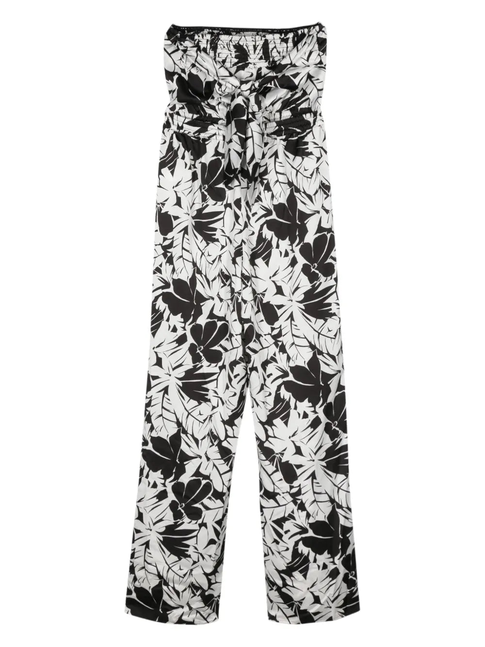 Palm Tree-Print Satin Jumpsuit
