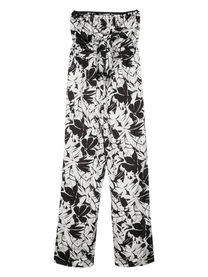 Palm Tree-Print Satin Jumpsuit