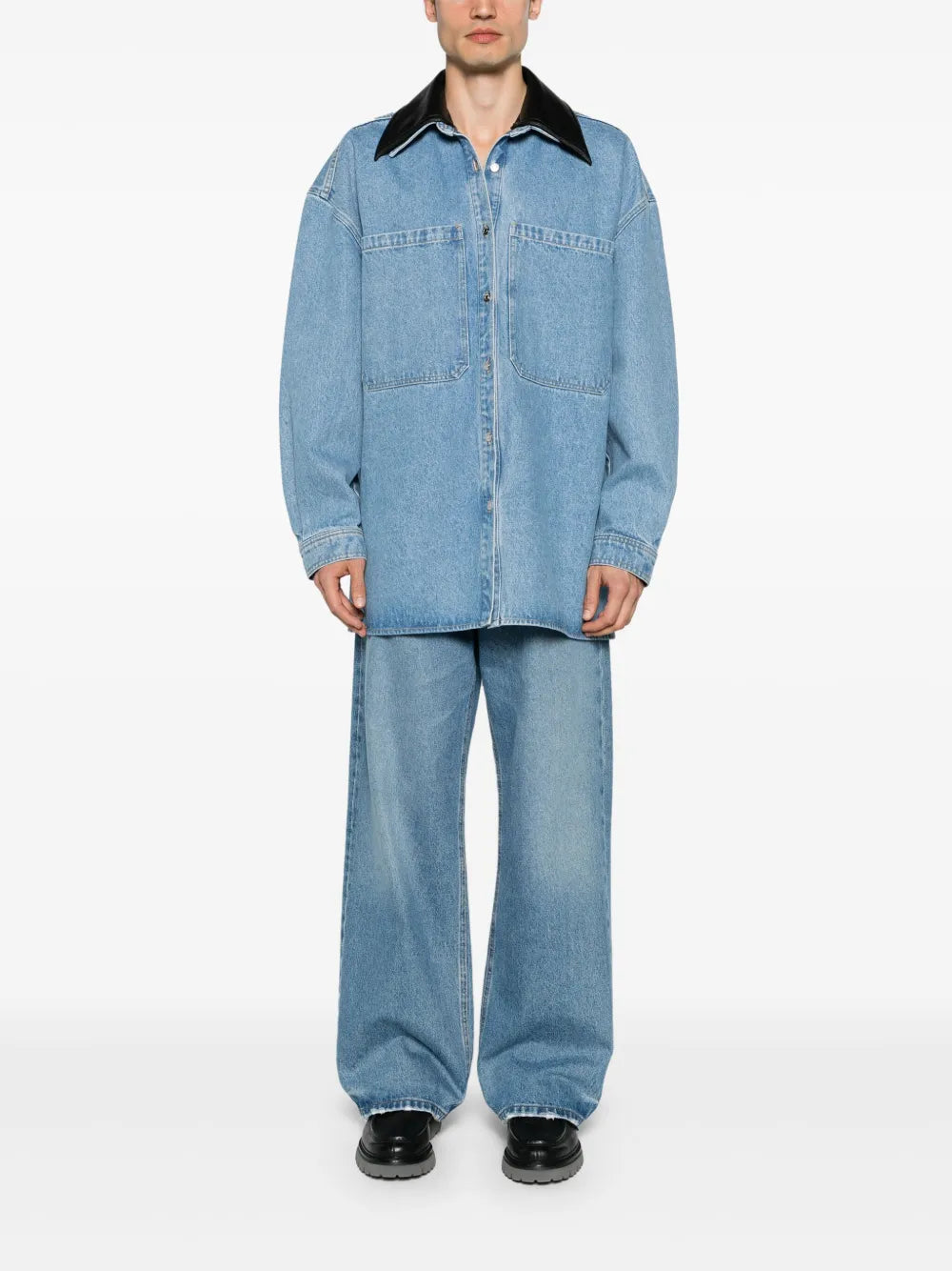 Contrasting-Collar Denim Shirt Jacket