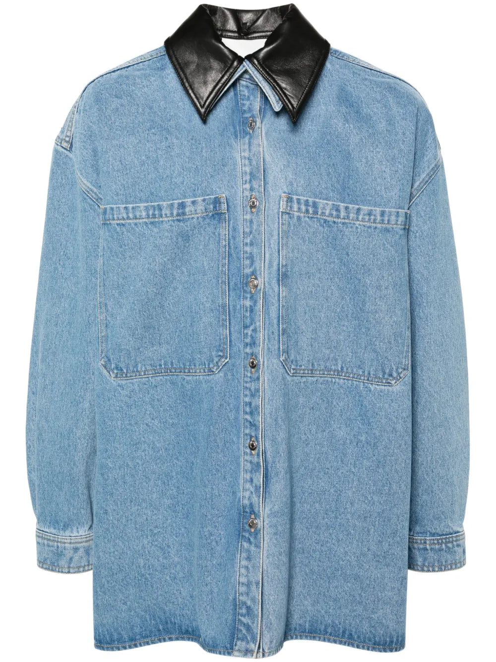 Contrasting-Collar Denim Shirt Jacket