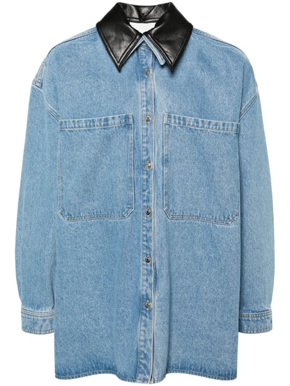 Contrasting-Collar Denim Shirt Jacket