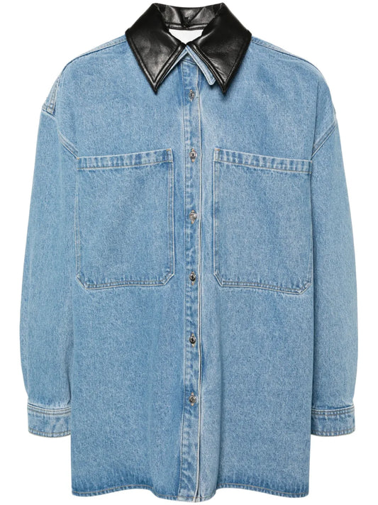 Contrasting-Collar Denim Shirt Jacket