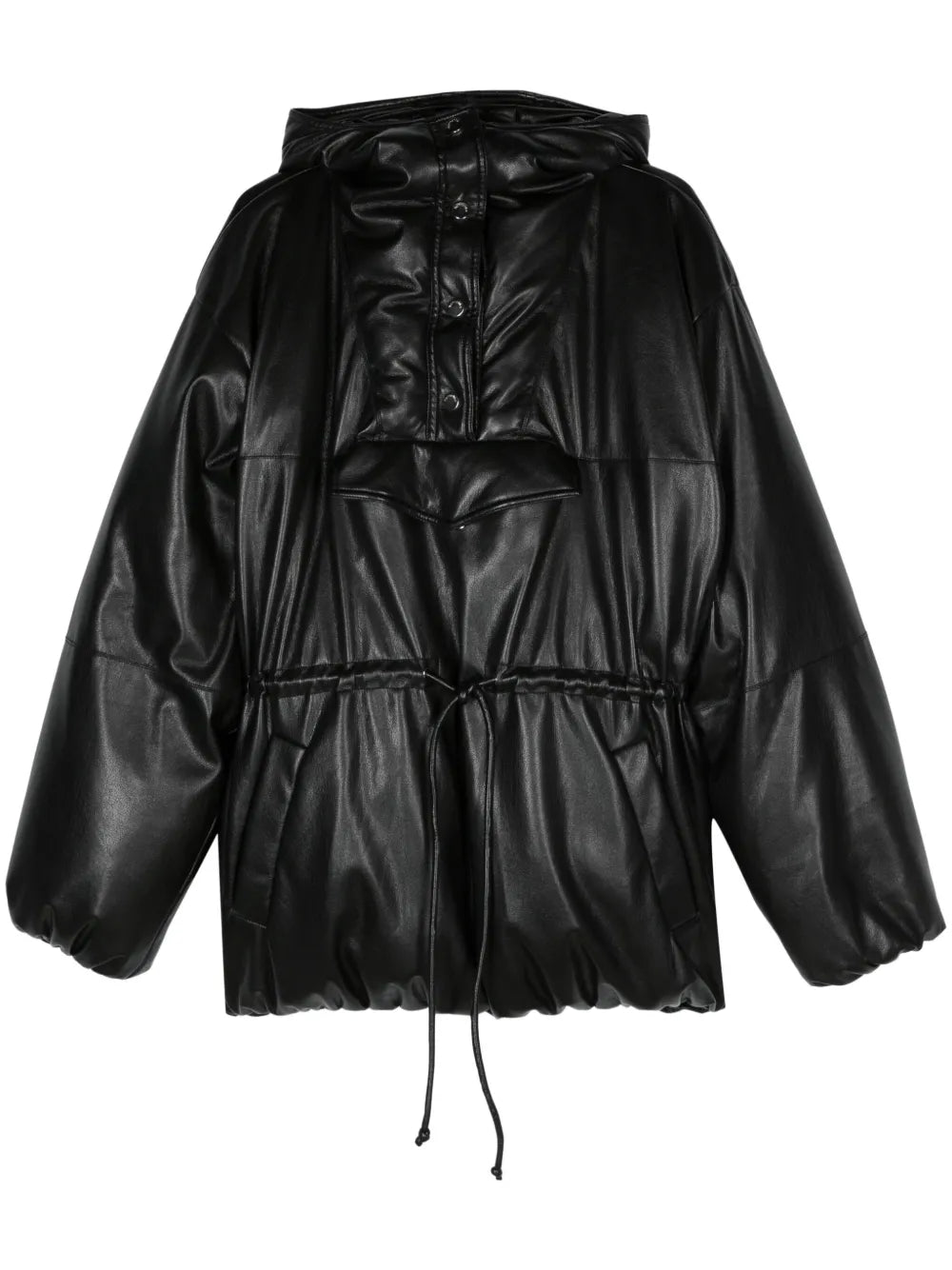 Faux-Leather Hooded Puffer Coat
