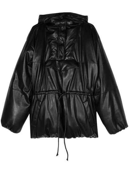 Faux-Leather Hooded Puffer Coat