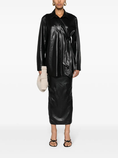 Detachable-Straps Faux-Leather Shirt