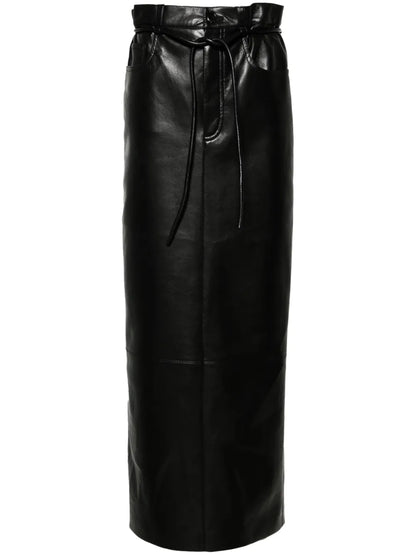 Belted High-Waisted Midi Skirt