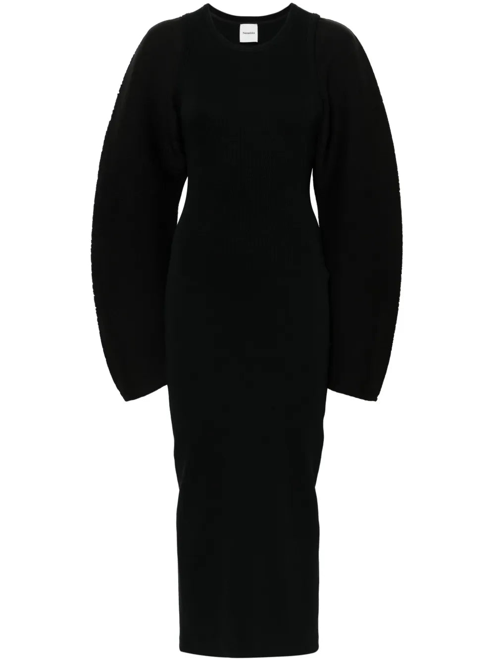Layered Sculpted-Sleeves Midi Dress