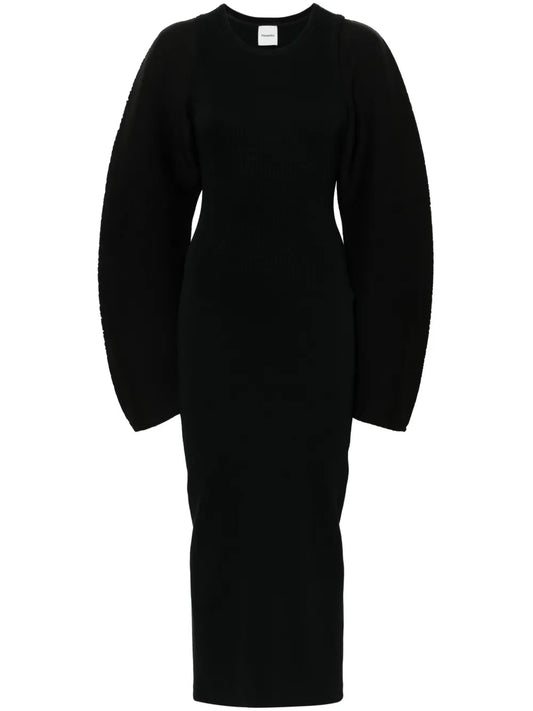 Layered Sculpted-Sleeves Midi Dress