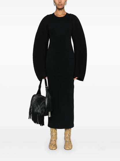 Layered Sculpted-Sleeves Midi Dress