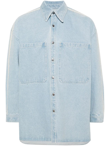 Crochet-Detaling Denim Shirt Jacket