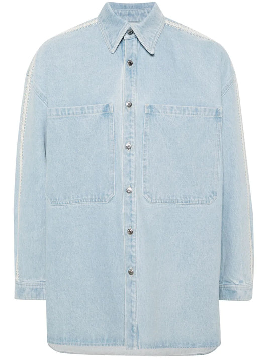 Crochet-Detaling Denim Shirt Jacket
