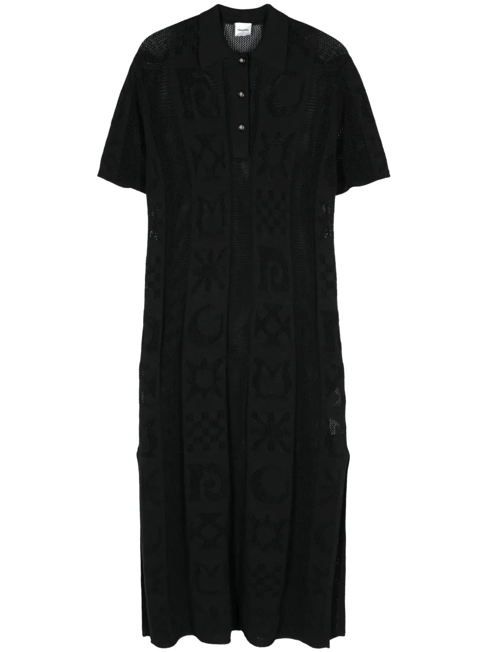 Polo-Collar Open-Knit Midi Dress