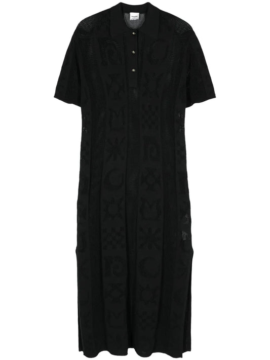 Polo-Collar Open-Knit Midi Dress
