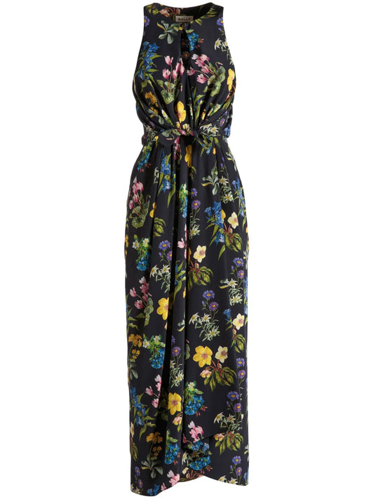 Floral-Print Silk Midi Dress