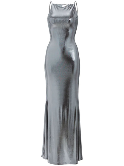 Romilly Metallic Open-Back Gown
