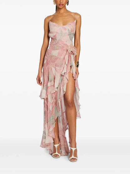 Samara Floral-Print Ruffled Silk Dress