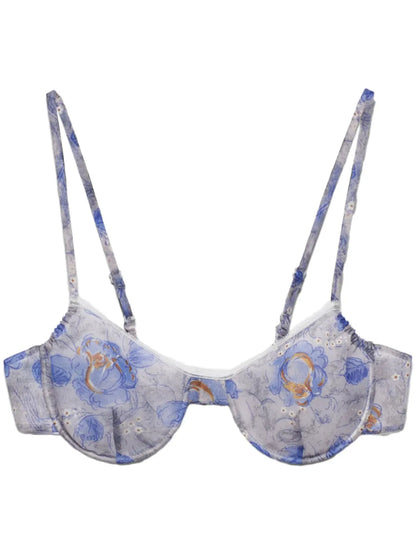 Floral-Print Lace-Trim Bra