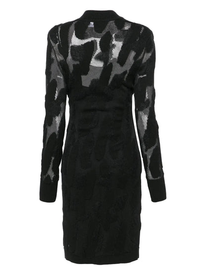 3D-Knit Semi-Sheer Midi Dress