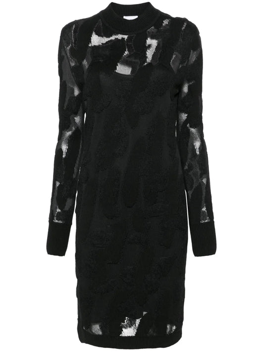 3D-Knit Semi-Sheer Midi Dress
