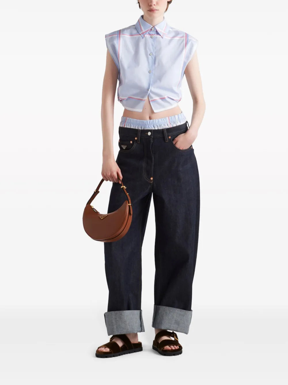 Sleeveless Cropped Poplin Shirt