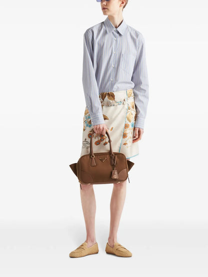 Floral-Print Silk Skirt