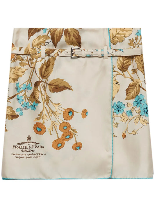 Floral-Print Silk Skirt